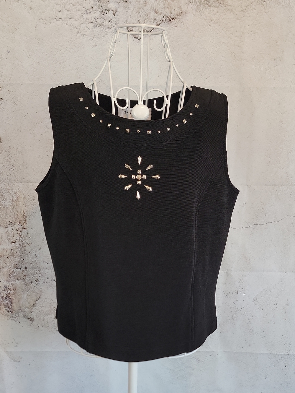 Studio G Black Stud-Embellished Sleeveless Shell Top Womens Size M
